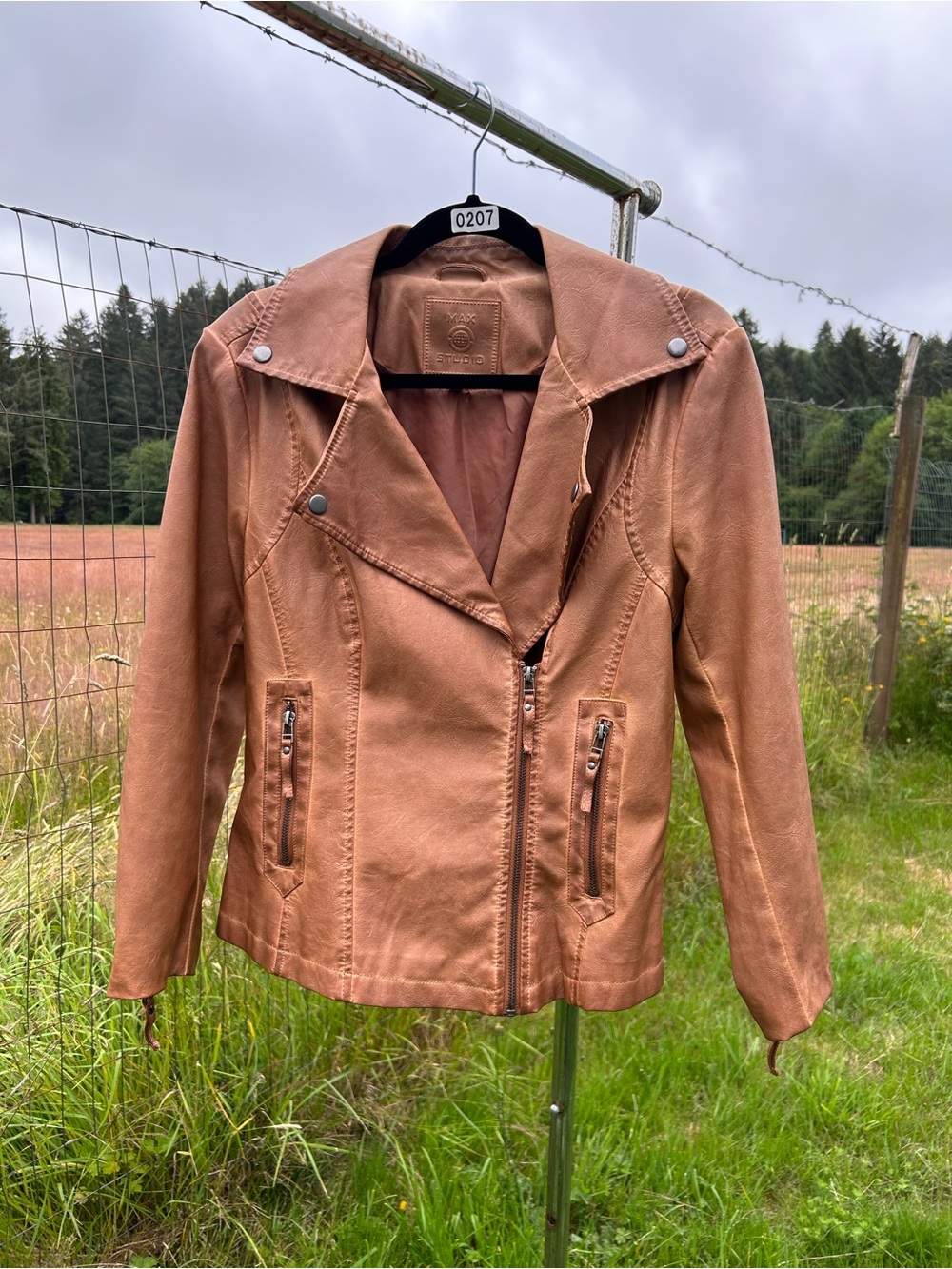Tan Faux Leather Bomber Jacket